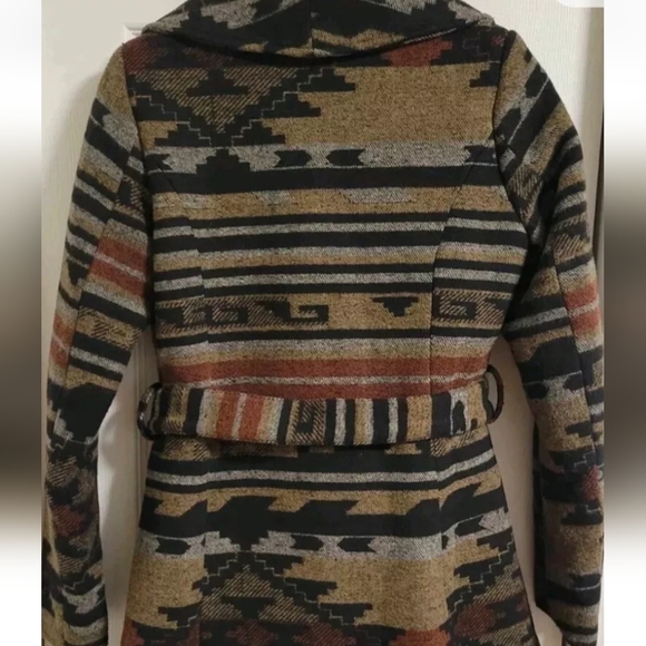 American Rag SOUTHWEST WRAP COAT women small Tribal Patterned Belted Jacket - Picture 2 of 10